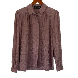 Carole Little Vintage 80s Floral Silk Button Down Blouse Mauve/Pink, Size 8